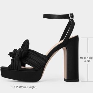 Black Pleated Bow Platform Open Toe Sandals